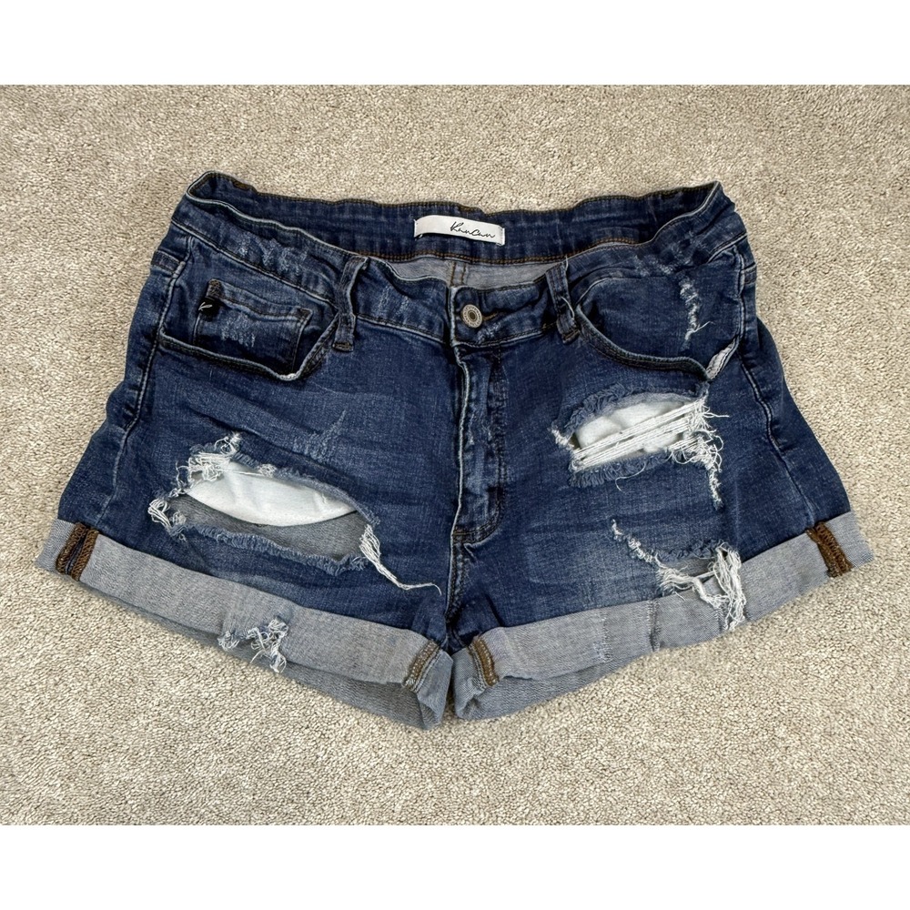 KanCan Boyfriend Destroyed Cuffed Stretch Jean Shorts Women's Jr Size 13/30